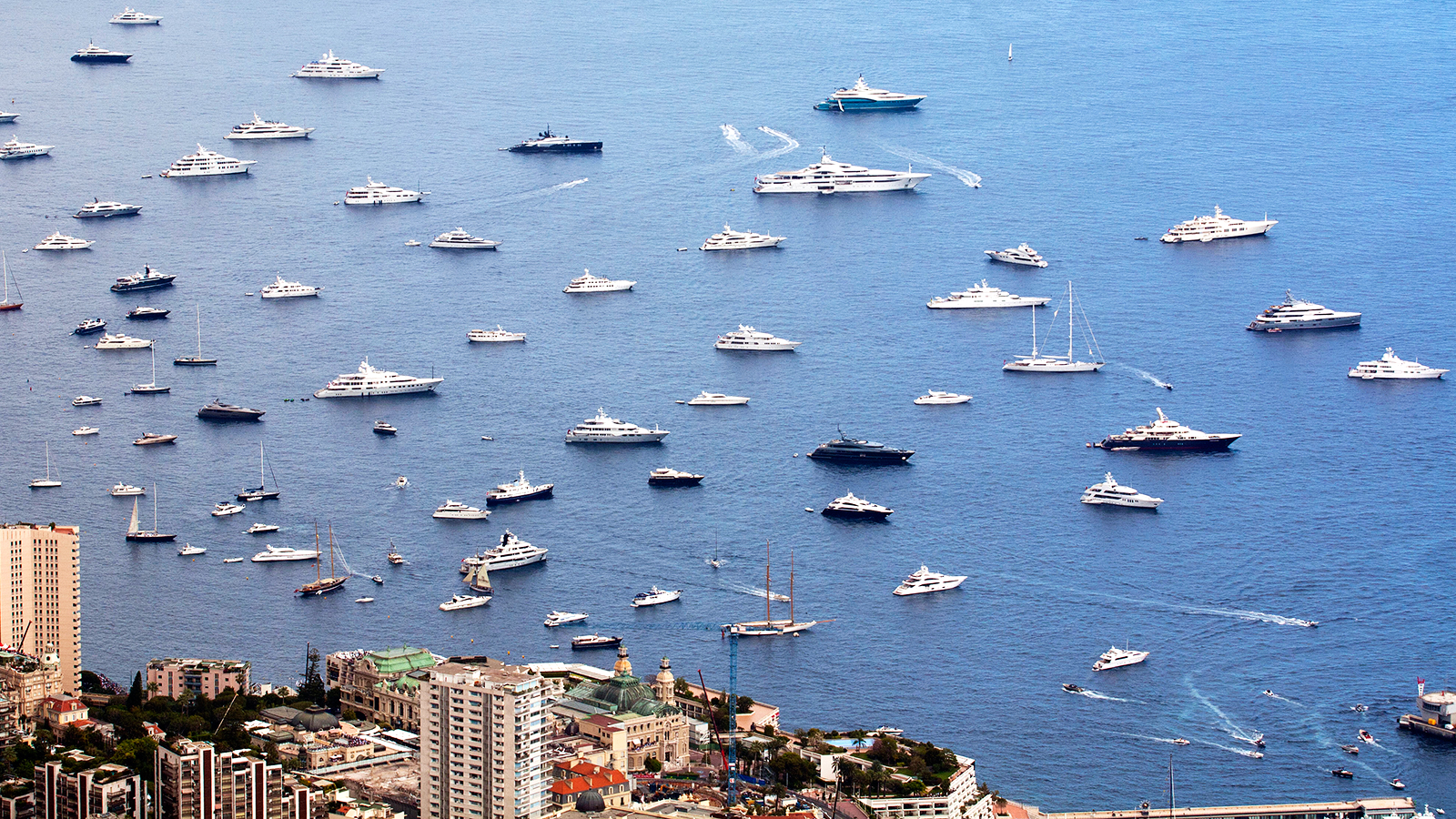 Superyachts in Monaco harbour during Grand Prix